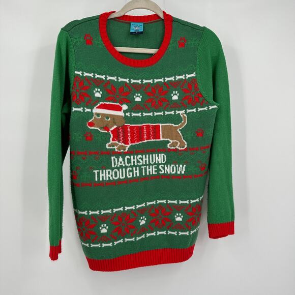 Norther Pole Womens Ugly Christmas Sweater Size XL Dachshund Through The Snow - Picture 1 of 7